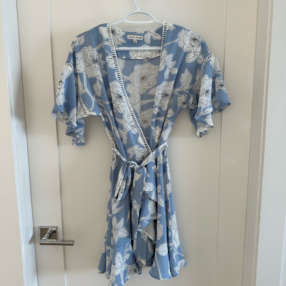 Moon River Blue and White Floral Dress